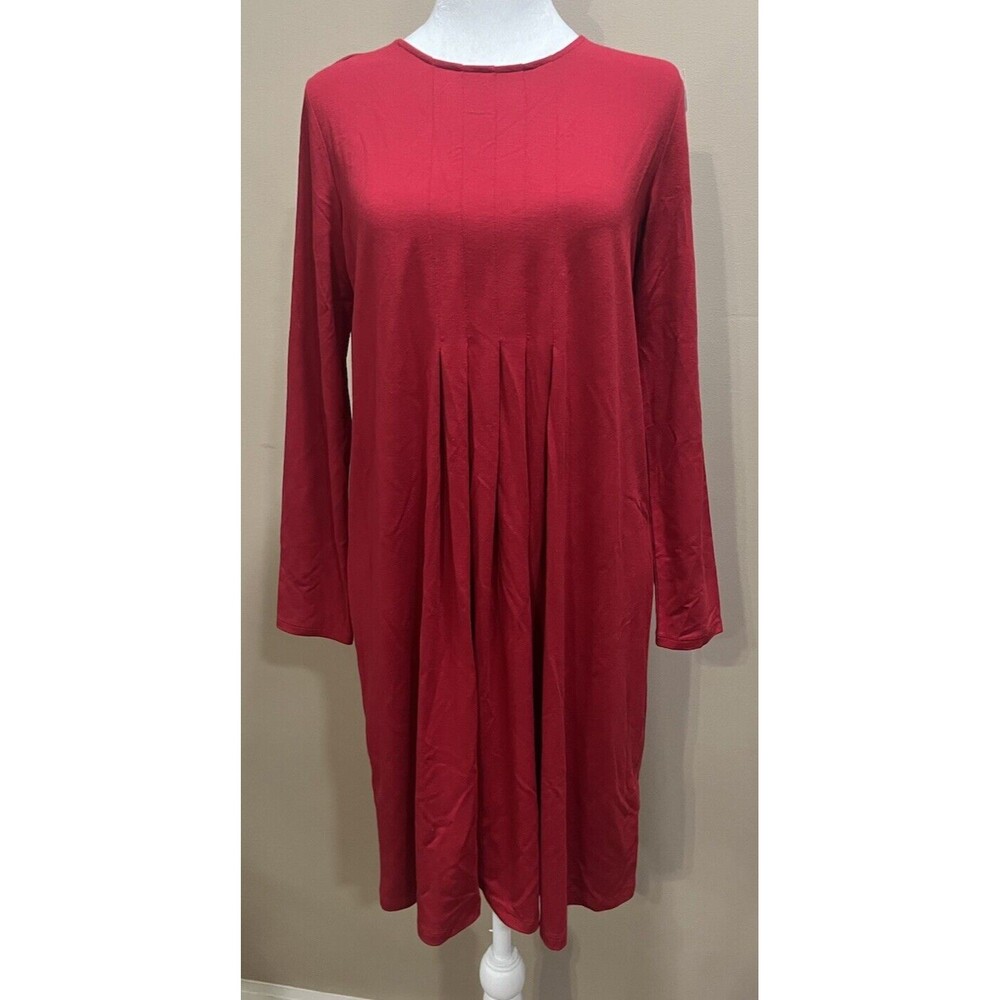 J. Jill Wearever Collection Red Pleated Dress, 3/4 Sleeves, Petite Small